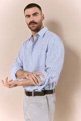 OOTO Camisa algod&oacute;n lino rayas Azul