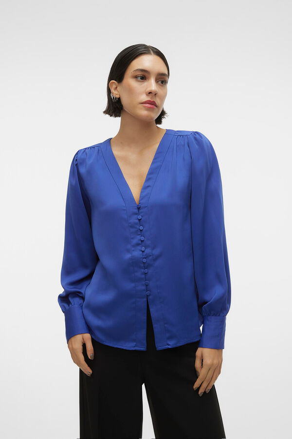 Vero Moda Top de manga larga cuello pico Azul