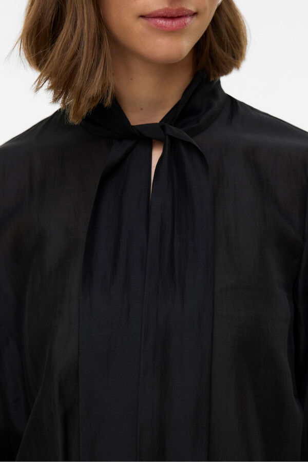 Vero Moda Blusa mujer de manga larga con lazo en el cuello Negro