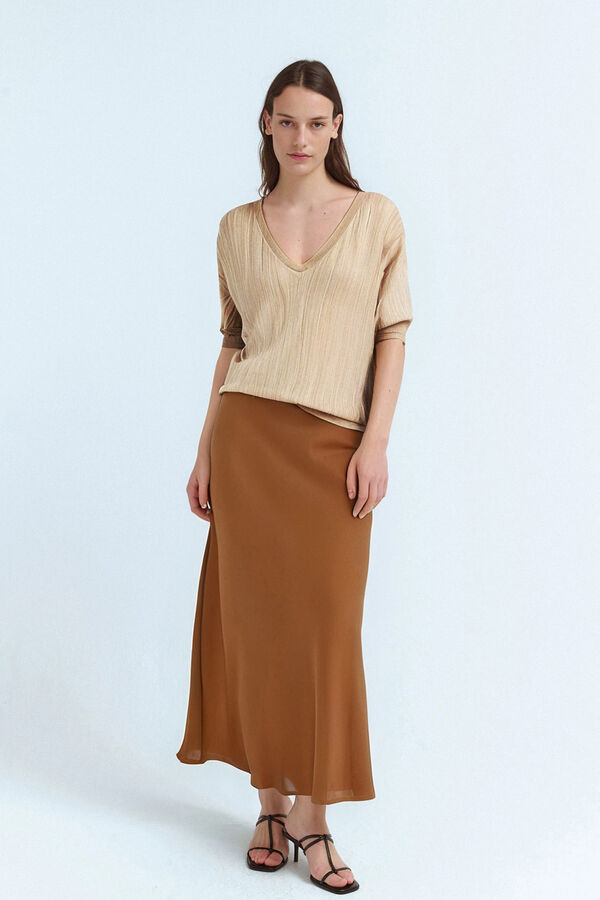 Vila Top de malha com lurex Castanho