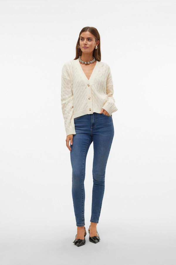 Vero Moda Cardig&atilde; feminino de malha com desenho tran&ccedil;ado Cinzento