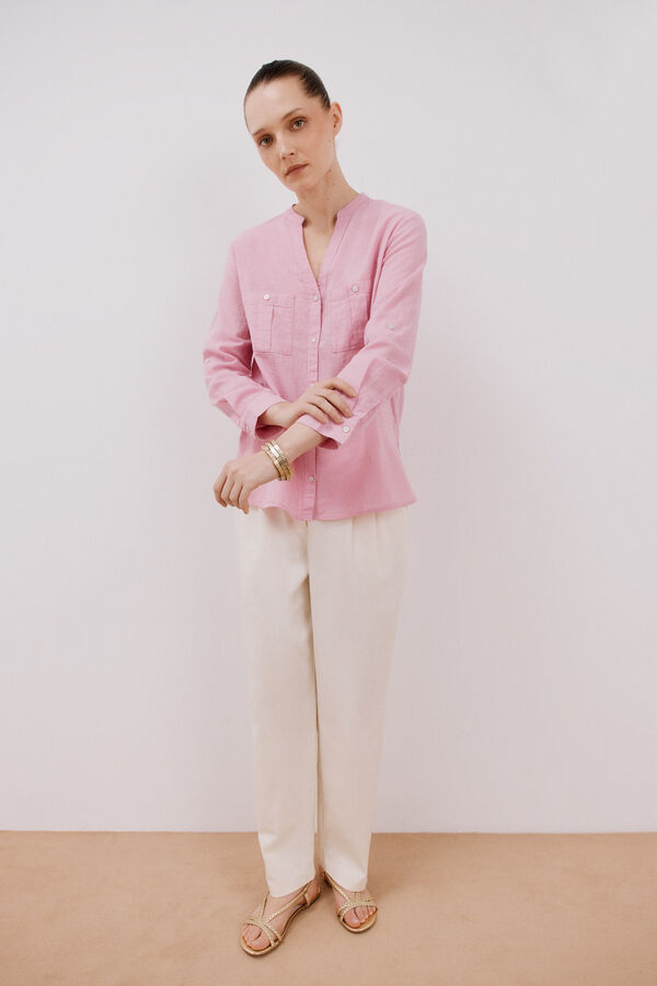 Cortefiel Camisa de linho Roxo