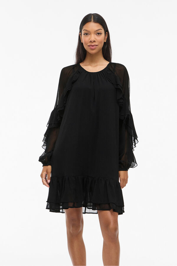 Vila Vestido curto com babados Preto