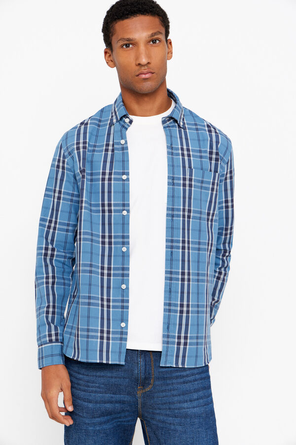 Cortefiel Camisa quadrados f&aacute;cil de engomar Azul