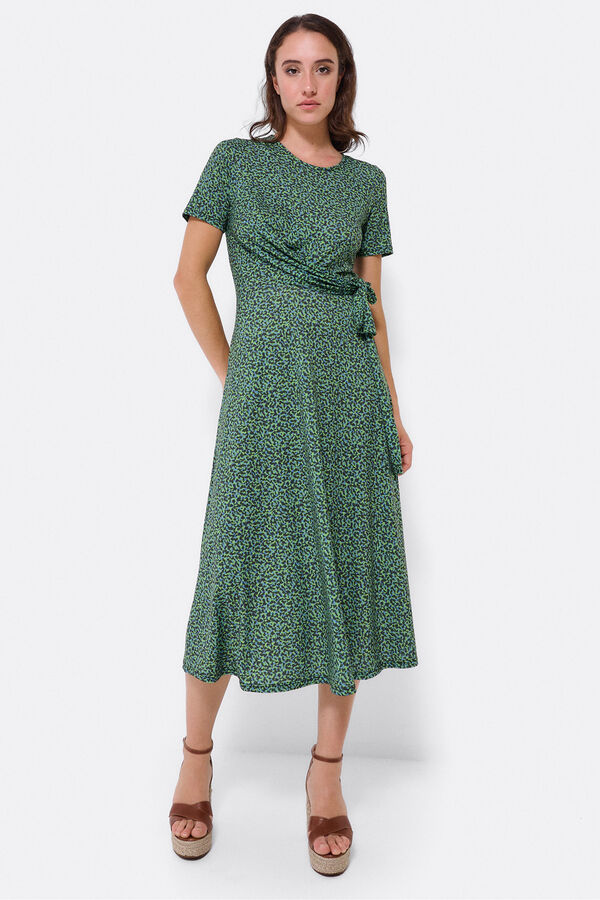 Cupl&eacute; Vestido de malha de manga curta com n&oacute; &agrave; frente Verde