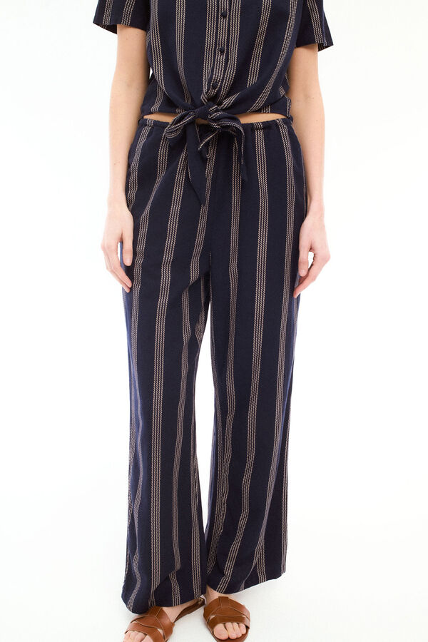 Vila Pantalón largo estampado rayas Azul marino
