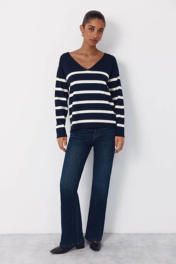 Cortefiel Camisola de malha decote bico Azul
