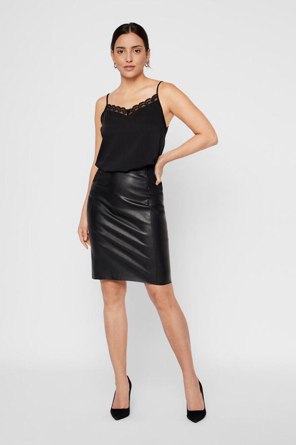 Vero Moda Saia tubo efeito pele Preto
