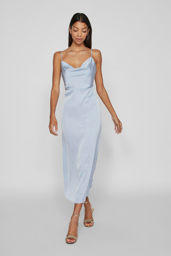 Vila Vestido largo satinado escote drapeado Azul