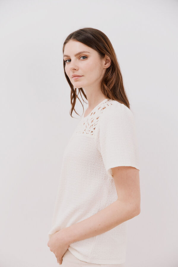 Cortefiel Top guipura combinado Ecru