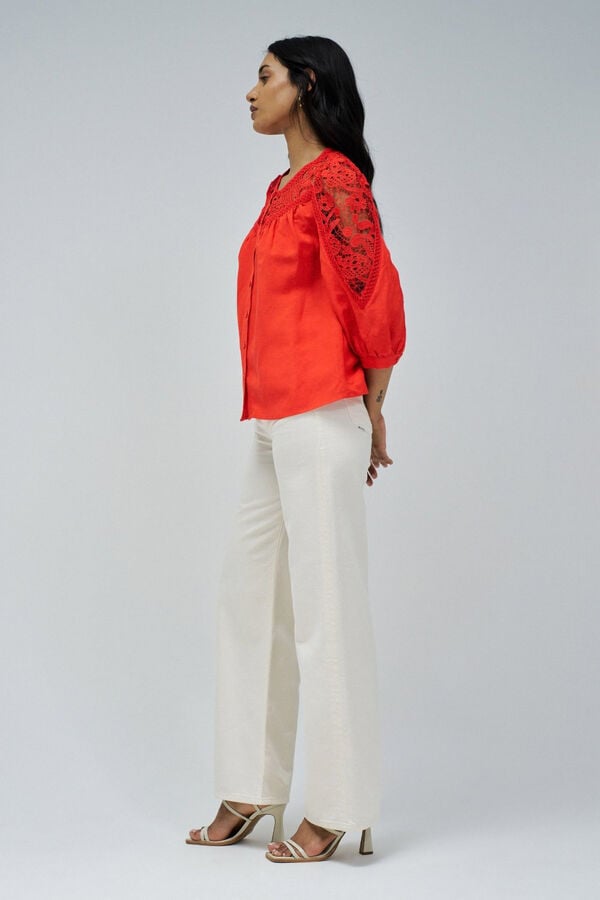 Salsa Jeans Camisa de lino con encaje Rojo