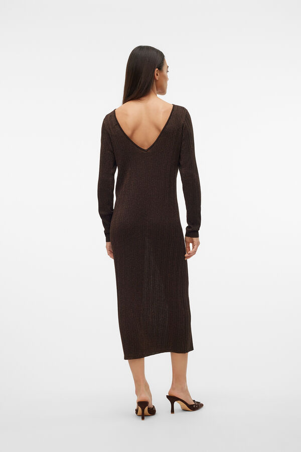 Vero Moda Vestido midi de punto con l&uacute;rex Marr&oacute;n oscuro