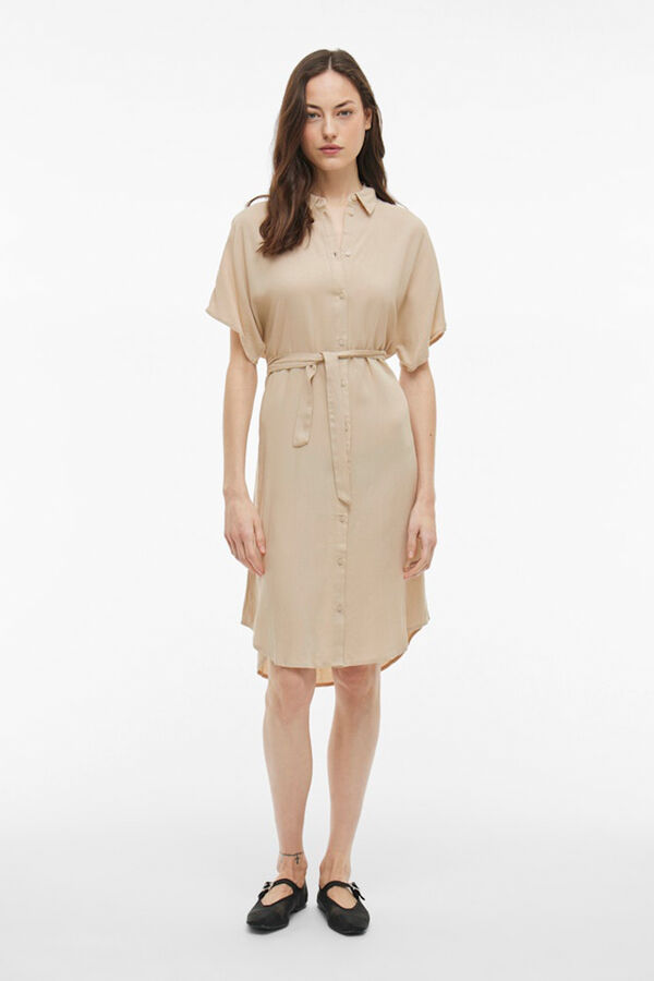 Vila Vestido camisero midi de viscosa y lino Gris