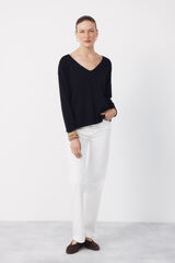 Cortefiel Camisola de malha decote bico Preto