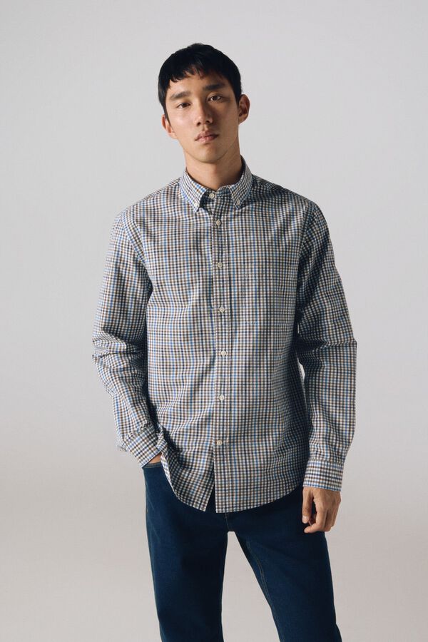 Cortefiel Camisa cuadros popelín Azul oscuro