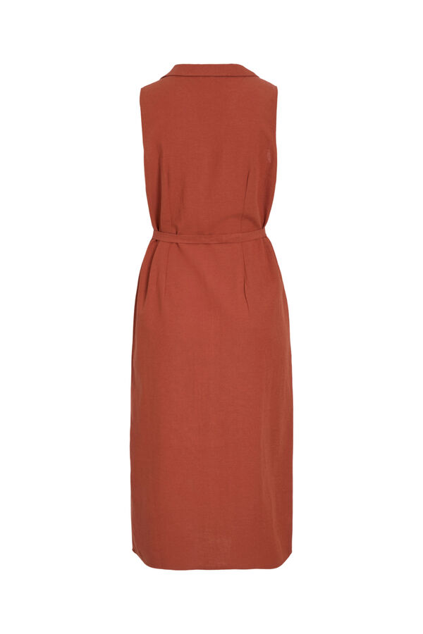 Vila Vestido midi camiseiro de linho Vermelho