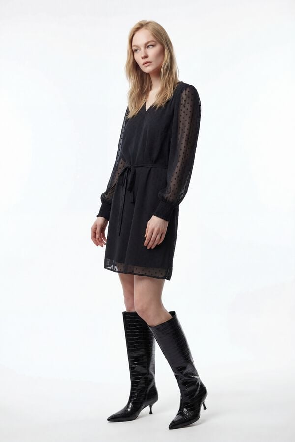 Vila Vestido curto plumeti Preto