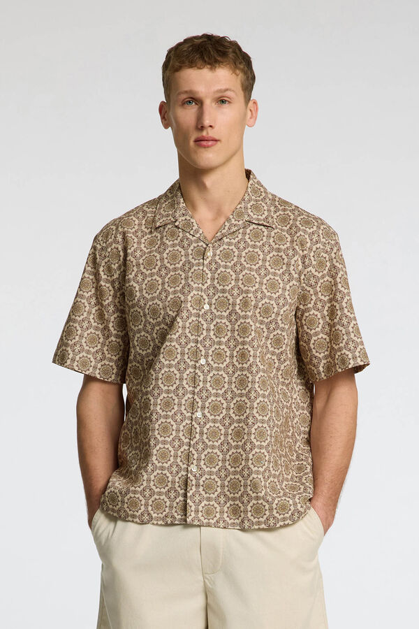 Selected Camisa de linho de manga curta Cinzento