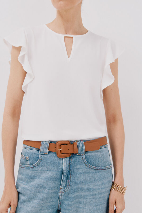 Cortefiel Top de malha com detalhe em forma de l&aacute;grima Branco