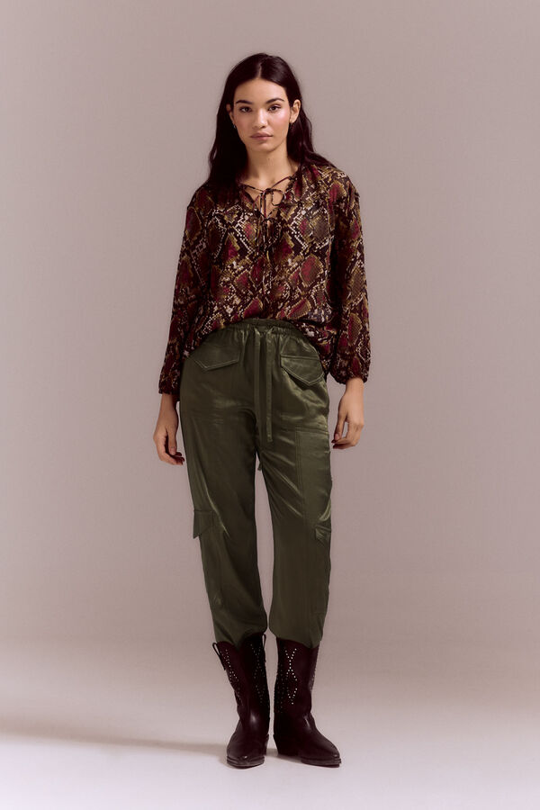 Slowlove Pantal&oacute;n cargo satinado Kaki