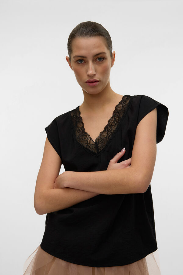 Vero Moda Camiseta con encaje de manga corta Negro