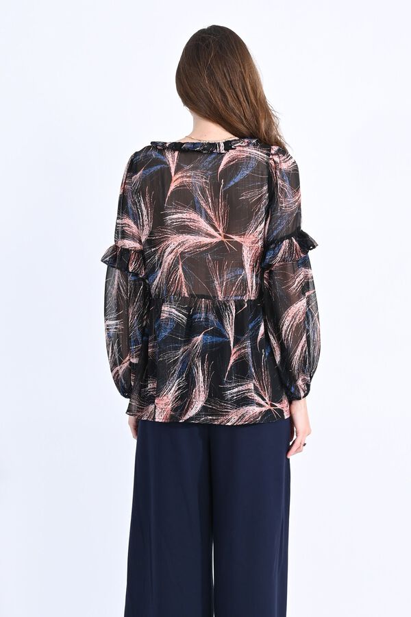 Molly Bracken Blusa de manga comprida com estampado e folhos Preto