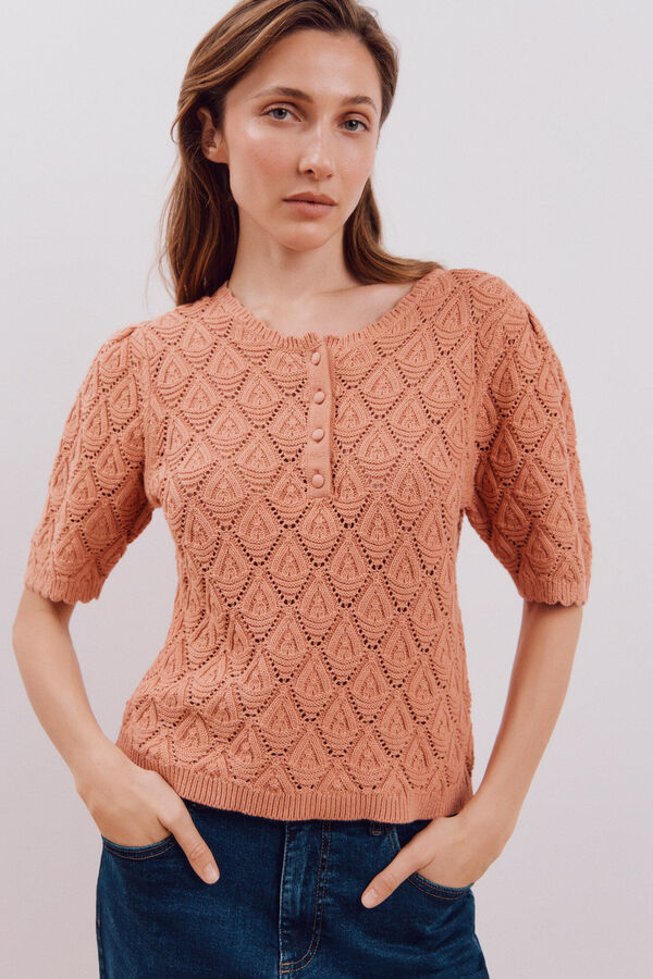 Cortefiel Jersey calados botones Coral