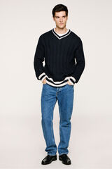 Selected Jersey cuello pico lana y alpaca Azul marino