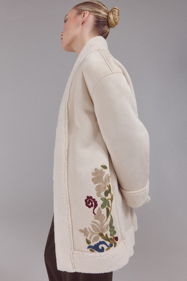 Slowlove bordado Sobretudo dupla face Ecru