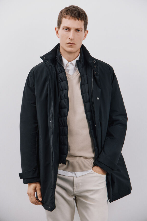 Cortefiel Impermeable con desmontable Negro