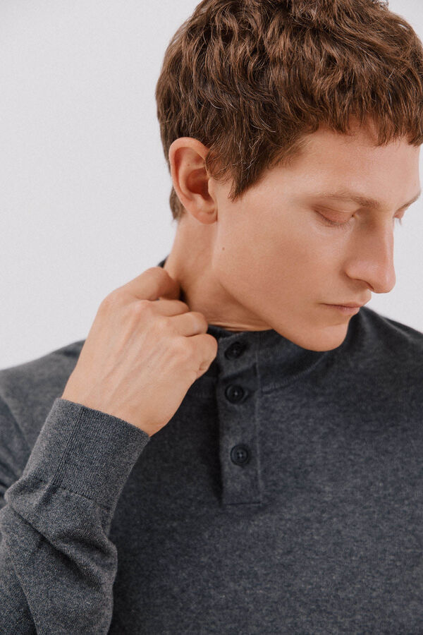 Cortefiel Jersey algod&oacute;n cashmere cuello alto botones Gris