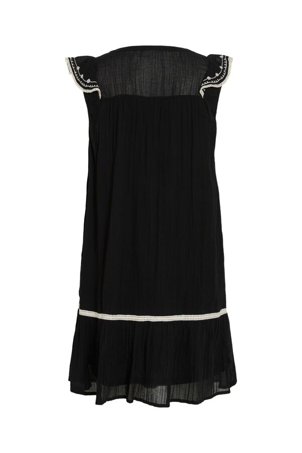 Vila Vestido curto com bordados em algod&atilde;o org&acirc;nico Preto