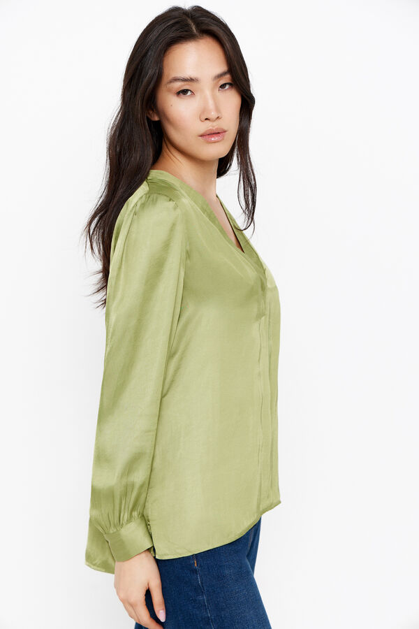 Cortefiel Blusa satinada saten Verde