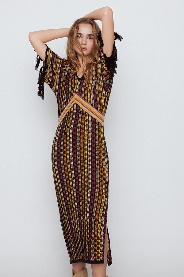 Slowlove Vestido punto multicolor Negro