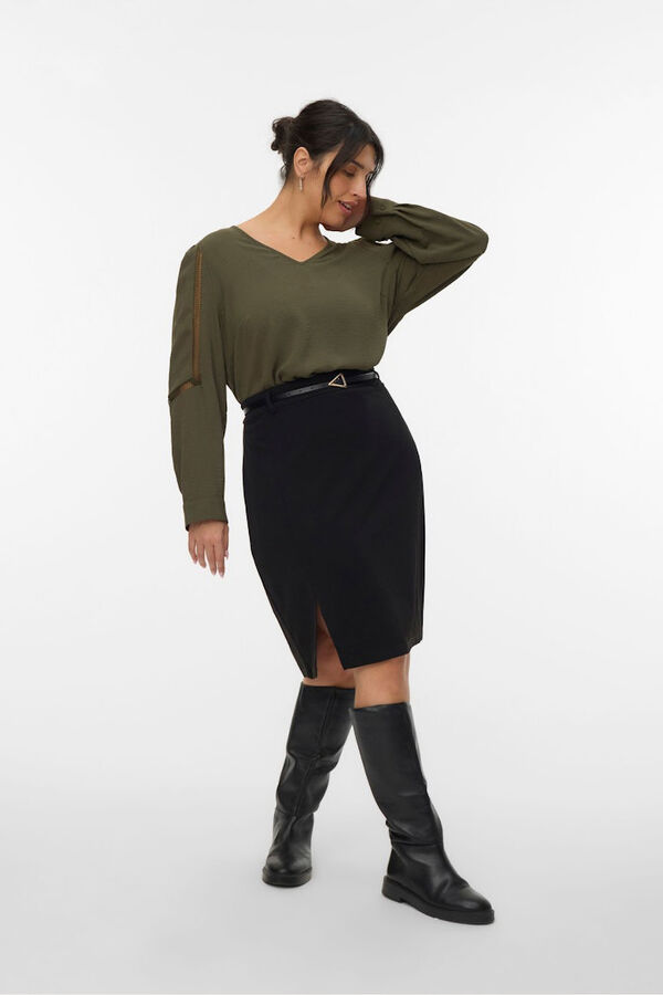 Vero Moda Curve Saia curta com cinto, tamanho grande, l  Preto