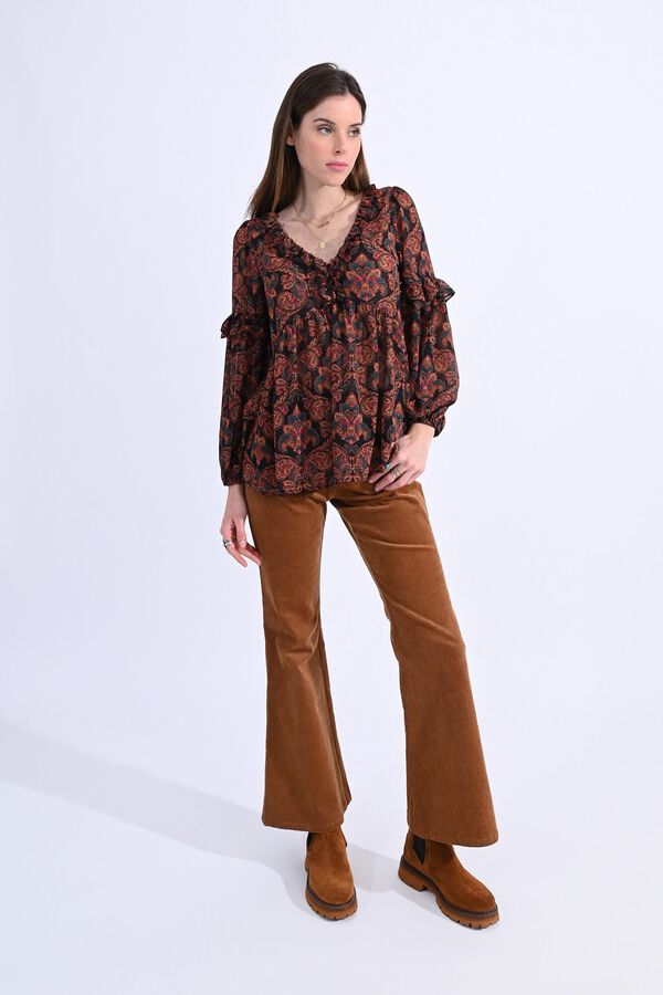 Molly Bracken Blusa de manga comprida com estampado e folhos Granada