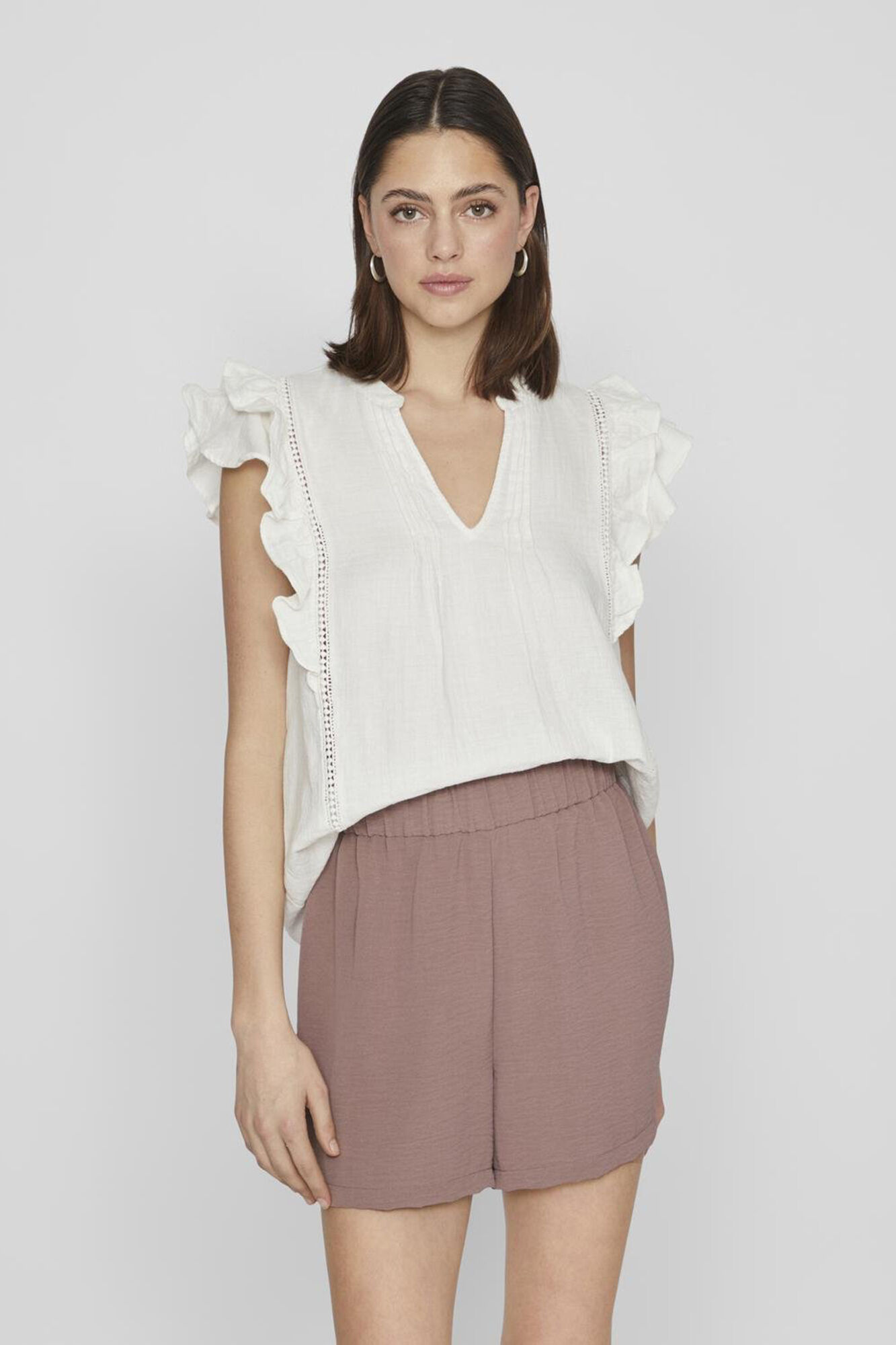 Vila Blusa de manga curta com folhos