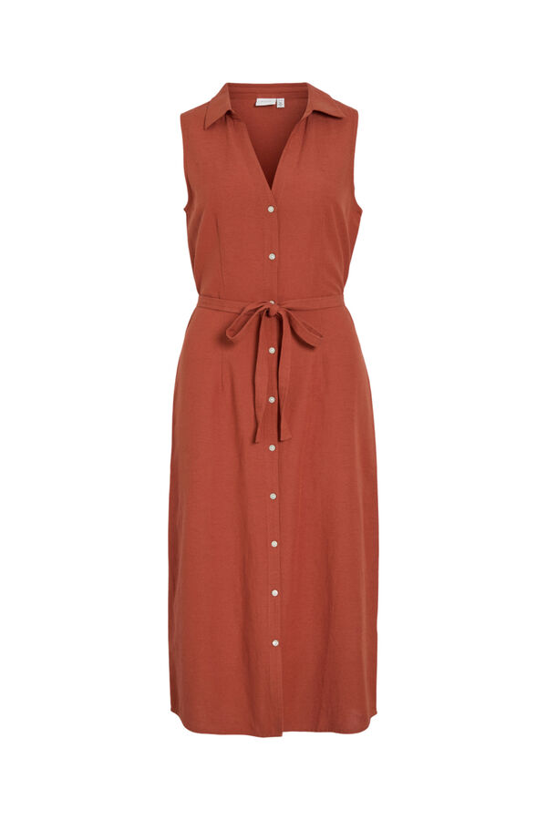Vila Vestido midi camiseiro de linho Vermelho