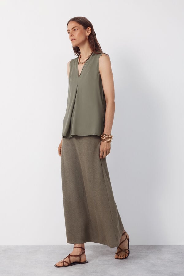 Cortefiel Blusa fluida com pregas Verde