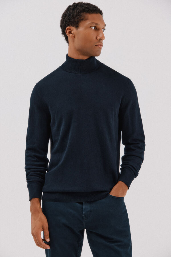 Cortefiel Camisola algod&atilde;o caxemira gola alta Azul
