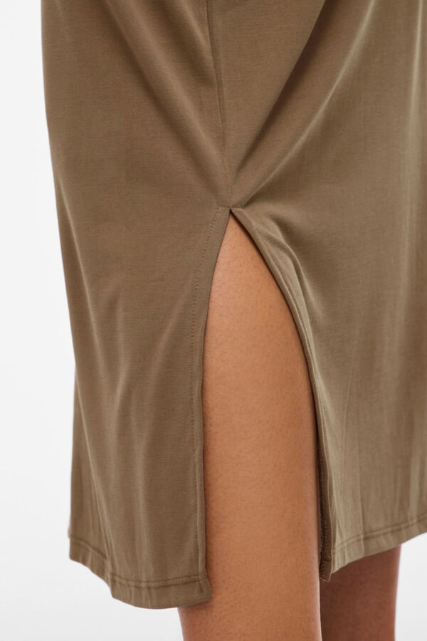 Vila Vestido midi com gola barco em modal Castanho