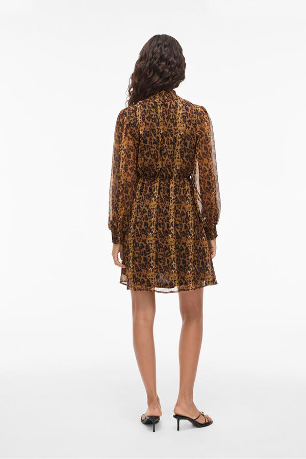 Vila Vestido curto de chiffon estampado Castanho