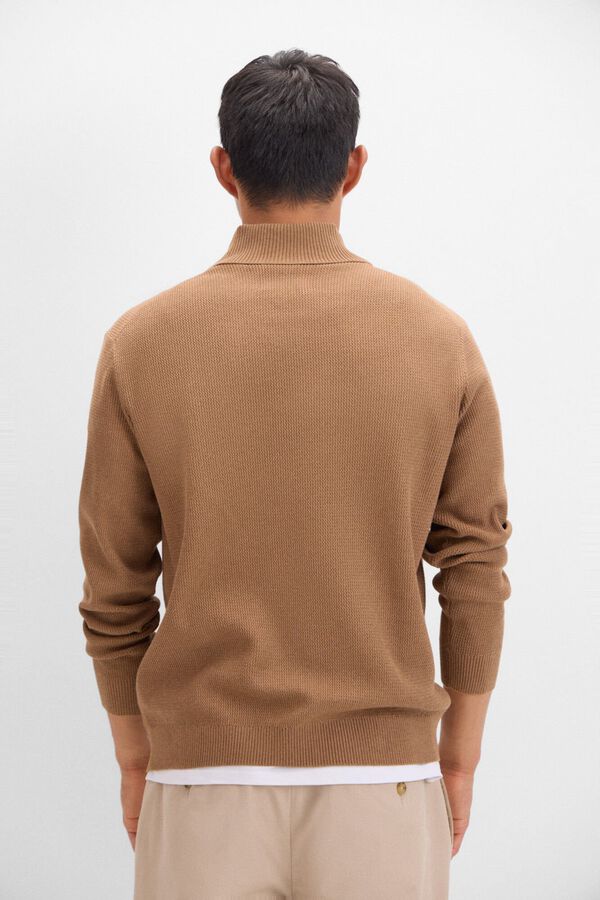 Cortefiel Camisola estruturada de algod&atilde;o com gola aberta Castanho