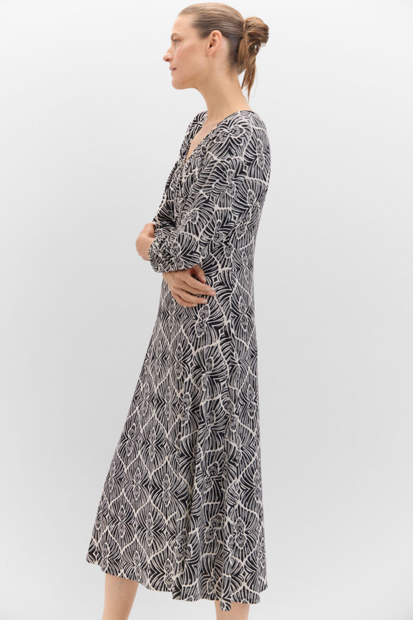 Cortefiel Vestido estampado manga morcego Impress&atilde;o