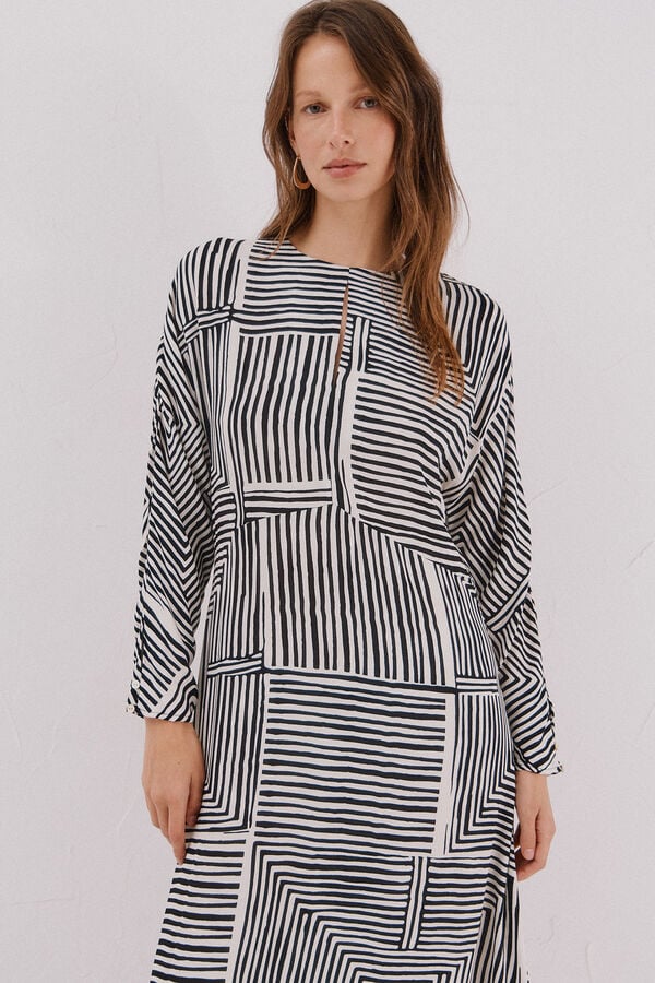 Cortefiel Vestido estampado midi Estampado blanco