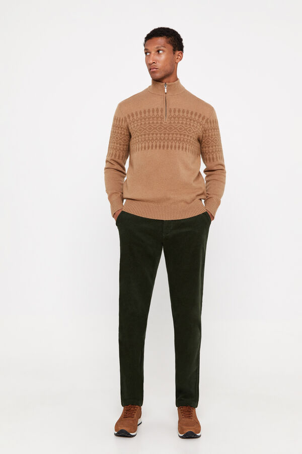 Cortefiel Camisola natal l&atilde; fecho-&eacute;clair Tostado