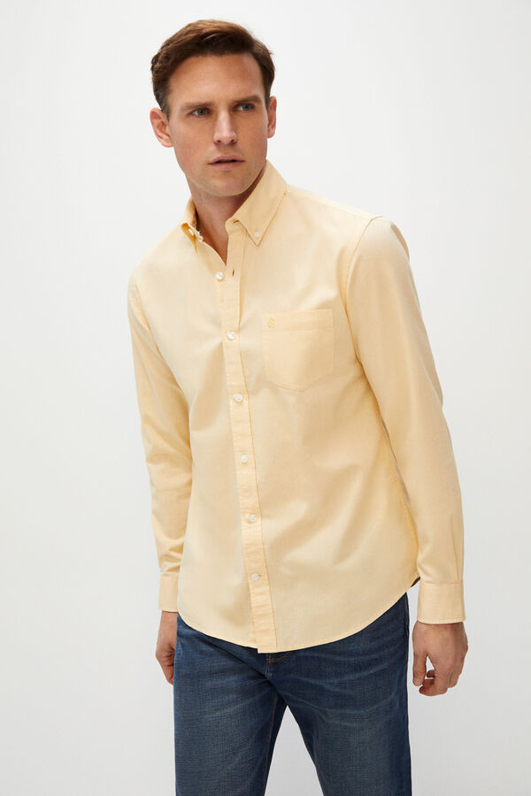Cortefiel Camisa lisa algodão orgânico Oxford Amarelo