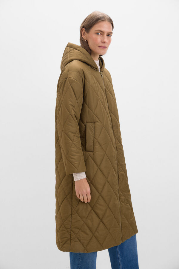 Cortefiel Sobretudo comprido acolchoado com capuz Impress&atilde;o