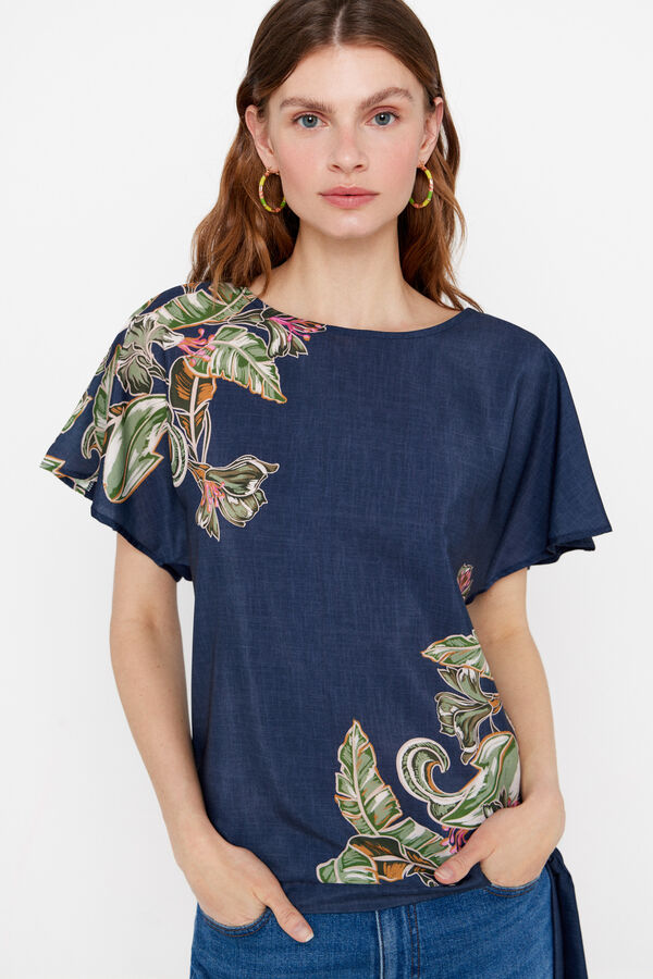 Cortefiel Top combinado em tecido estampado Azul