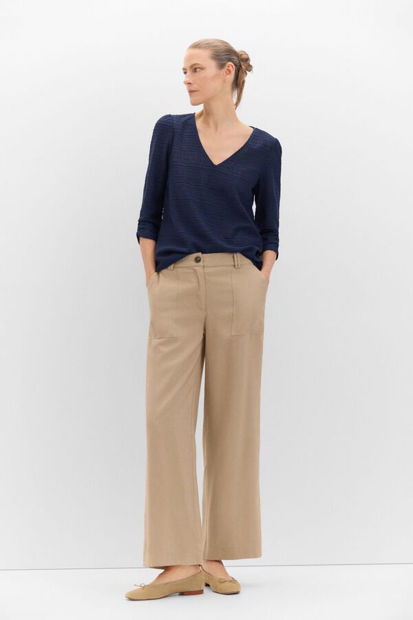 Cortefiel Top de estructura con escote pico Azul marino